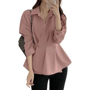 NWT Vonda Poly Wrap Peplum Back Style 3/4 Long Sleeve Top Pink  2X/ 3X